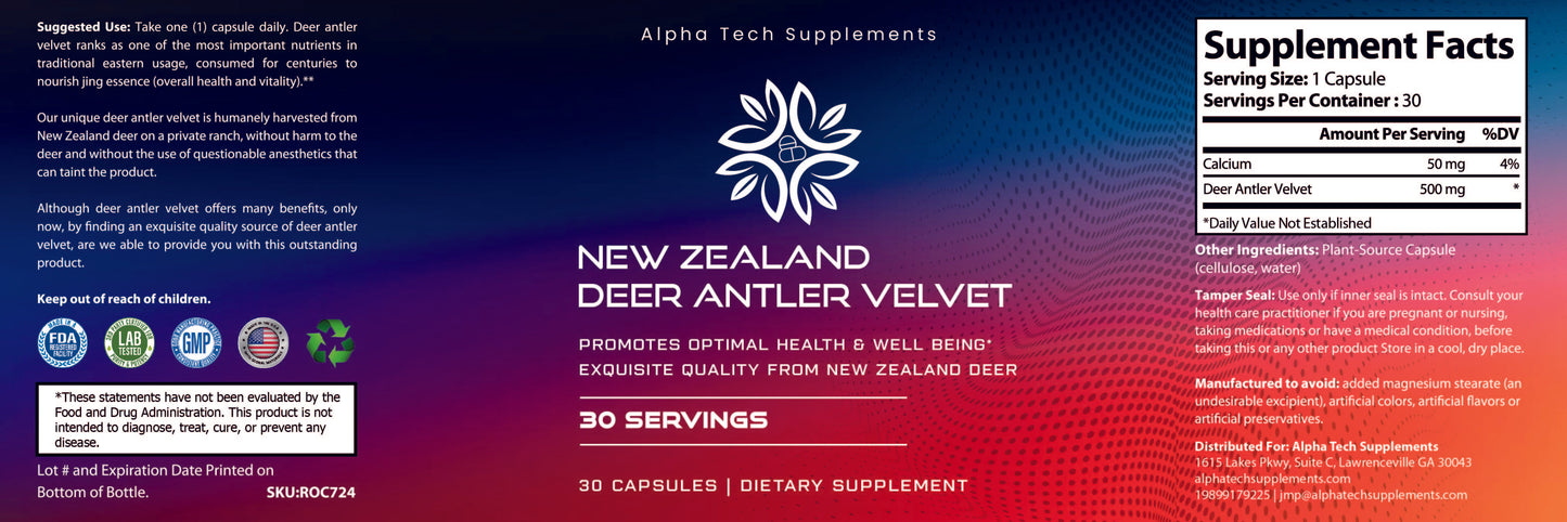 New Zealand Deer Antler Velvet - Premium from Alpha Tech Supplements - Just $29.99! Shop now at Alpha Tech Supplements