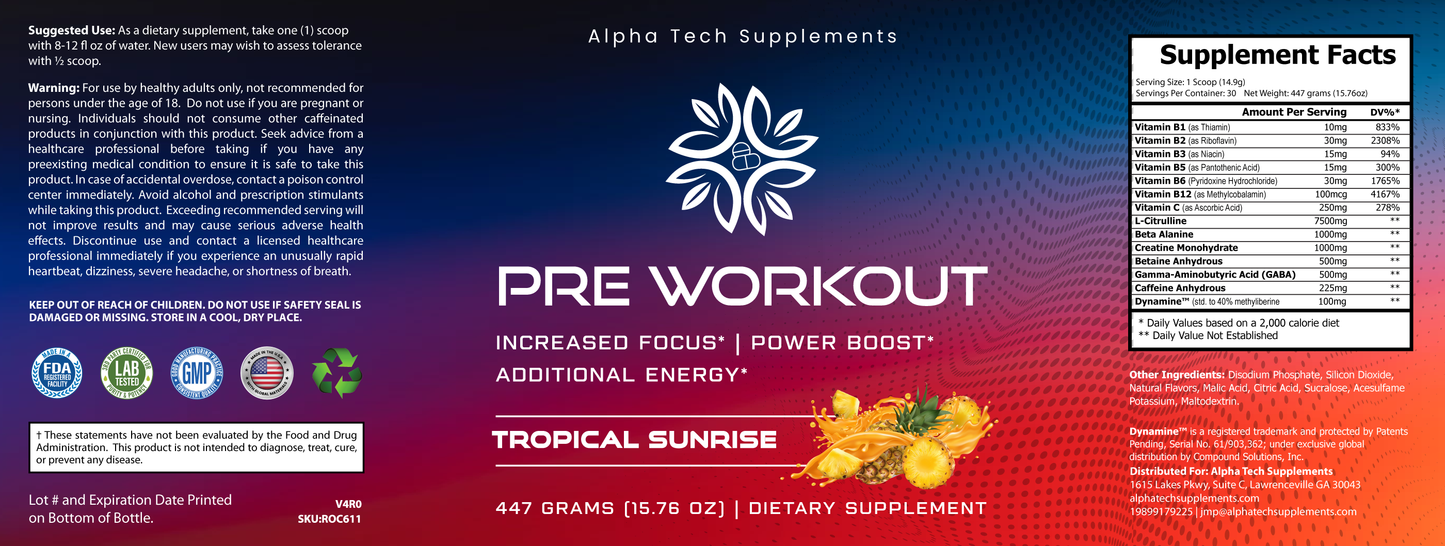 Pre-Workout Tropical Sunrise - Premium from Alpha Tech Supplements - Just $34.99! Shop now at Alpha Tech Supplements