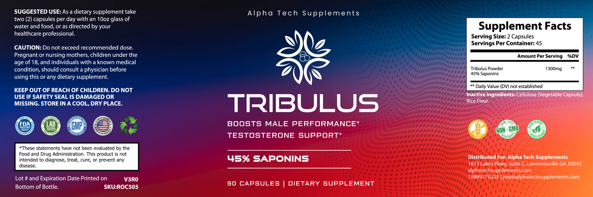 Tribulus 45% Saponins - Premium  from Alpha Tech Supplements - Just $24.99! Shop now at Alpha Tech Supplements 